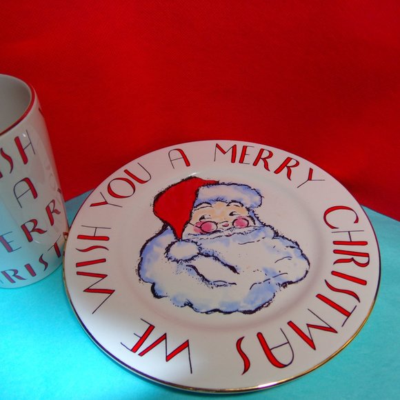 Rosanna Porcelain Christmas SET 8" Plate and Matching 4.5 " Mug Santa gold trim - Picture 12 of 16
